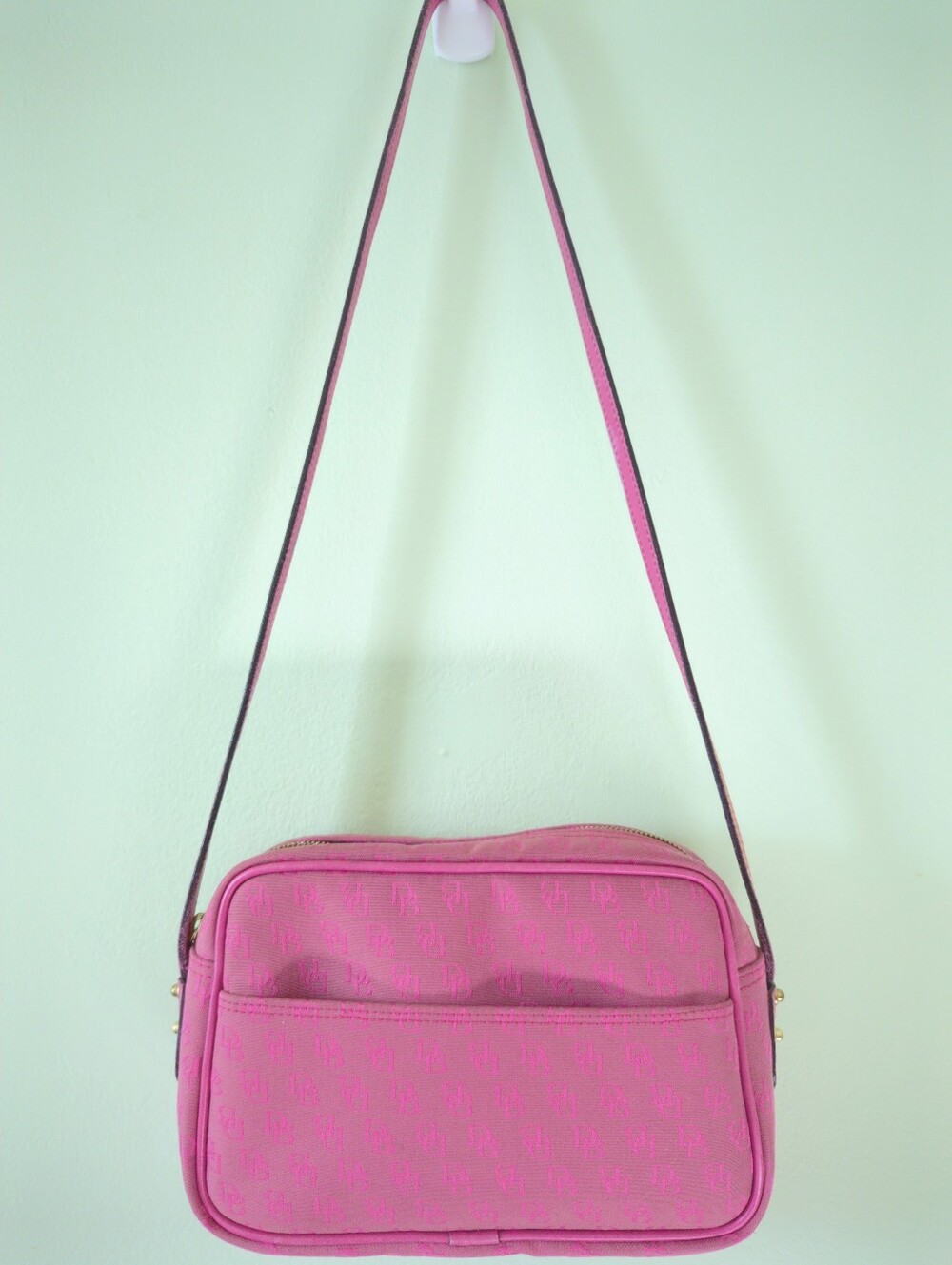 Vintage Y2K Dooney & Bourke Mini Shoulder Bag Canvas Monogram Print Hot Pink